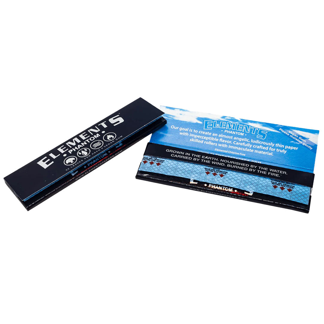 Elements Phantom King Size Wide Papers, closed booklet beside an open one with leaves showing