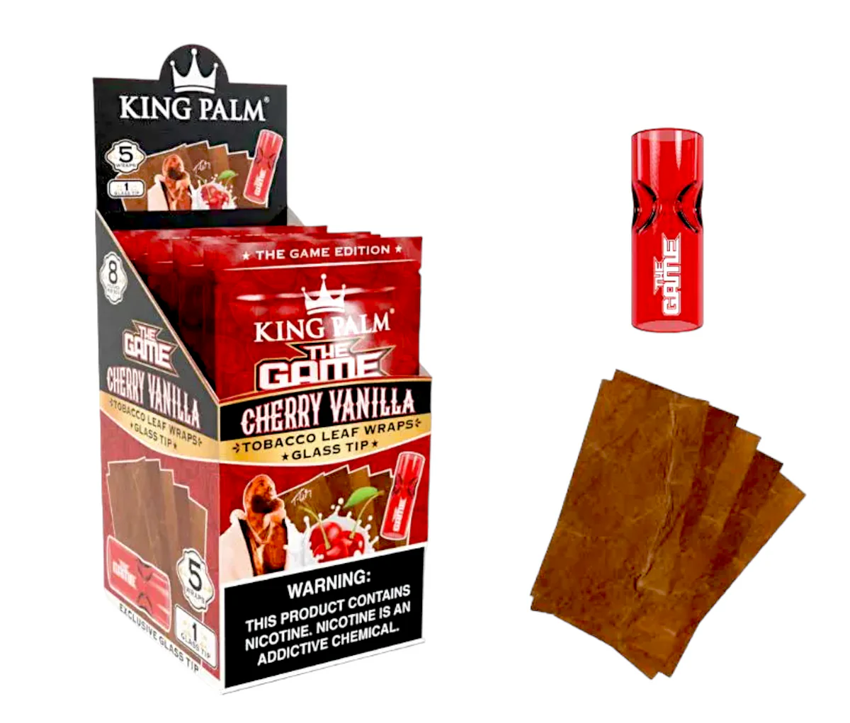 KING PALM THE GAME TOBACCO LEAF WRAPS WITH GLASS TIP 5 PACK - CHERRY VANILLA