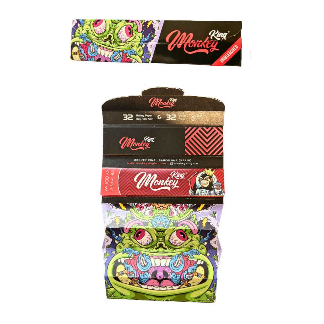 Monkey King Unbleached Rolling Papers + Tips King Size Slim