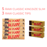 5x RAW Classic Kingsize Papers + 3x RAW Classic Tips (Bundle)