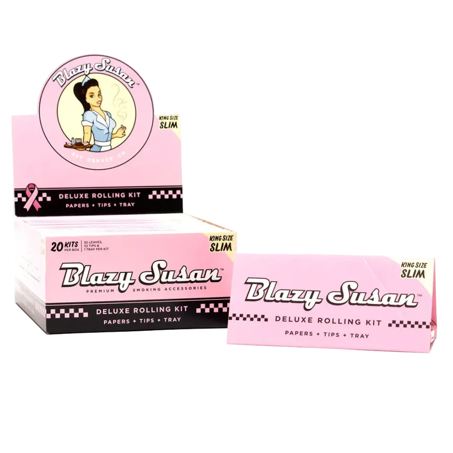 Blazy Susan Deluxe Rolling Papers + Tips + Rolling Tray King Size Slim (Box of 20)