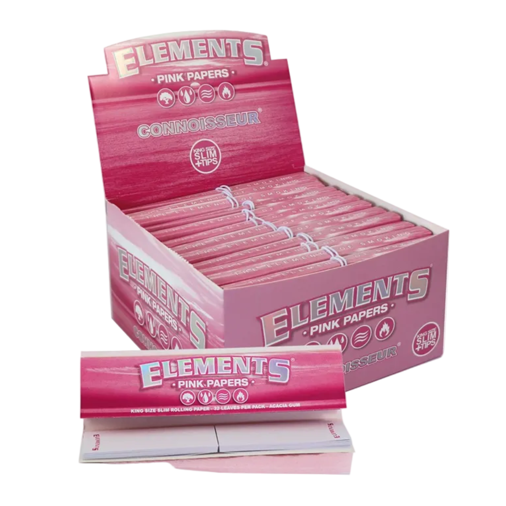 Elements Pink Connoisseur Rolling Papers + Tips King Size Slim (Box of 24)
