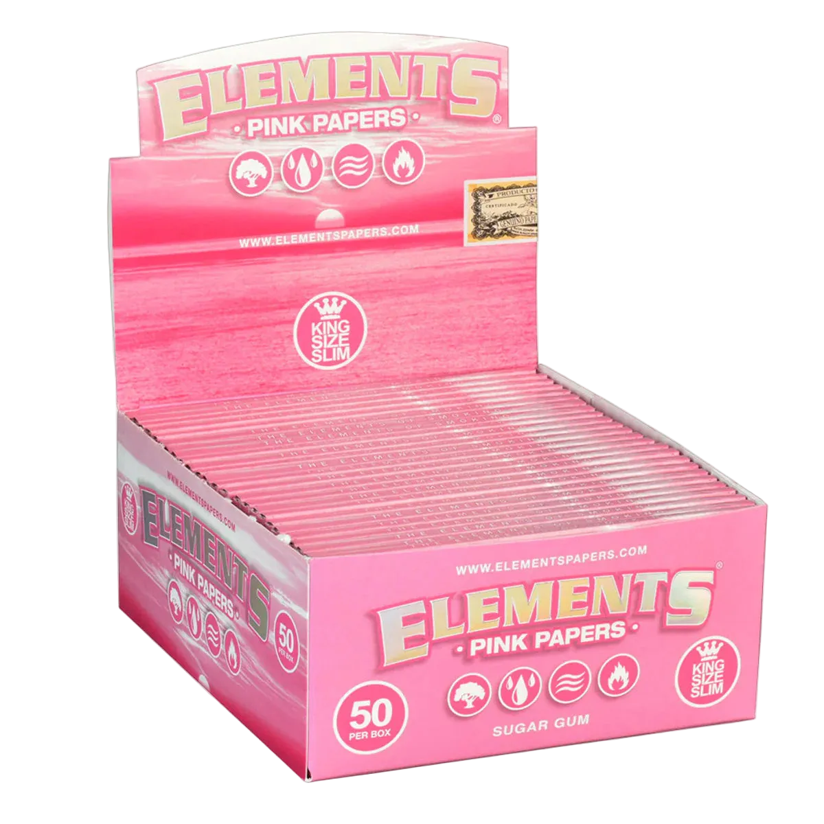 Elements Pink Rolling Papers King Size Slim (Box of 50)