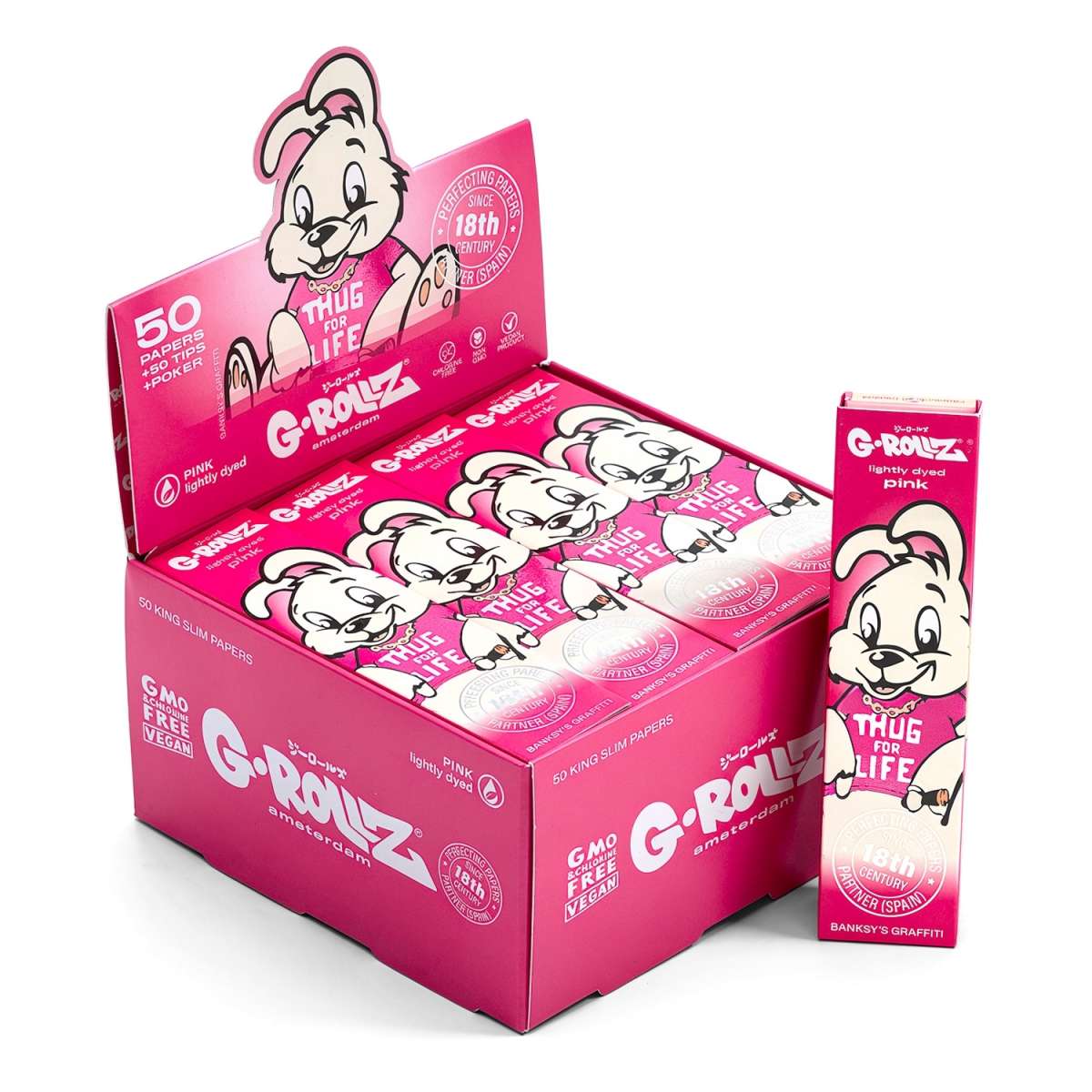 G-Rollz Thug For Life Bunny Pink King Size Papers + Tips & Poker