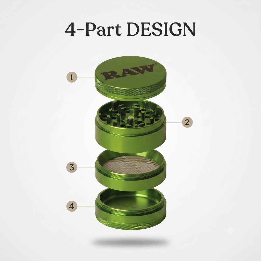 RAW Green Aluminium Grinder (56mm, 4-piece)