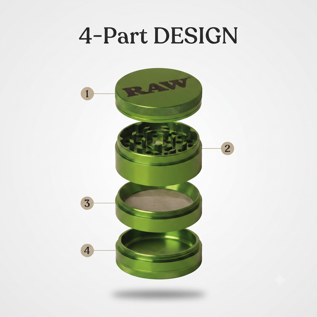 RAW Green Aluminium Grinder (56mm, 4-piece)
