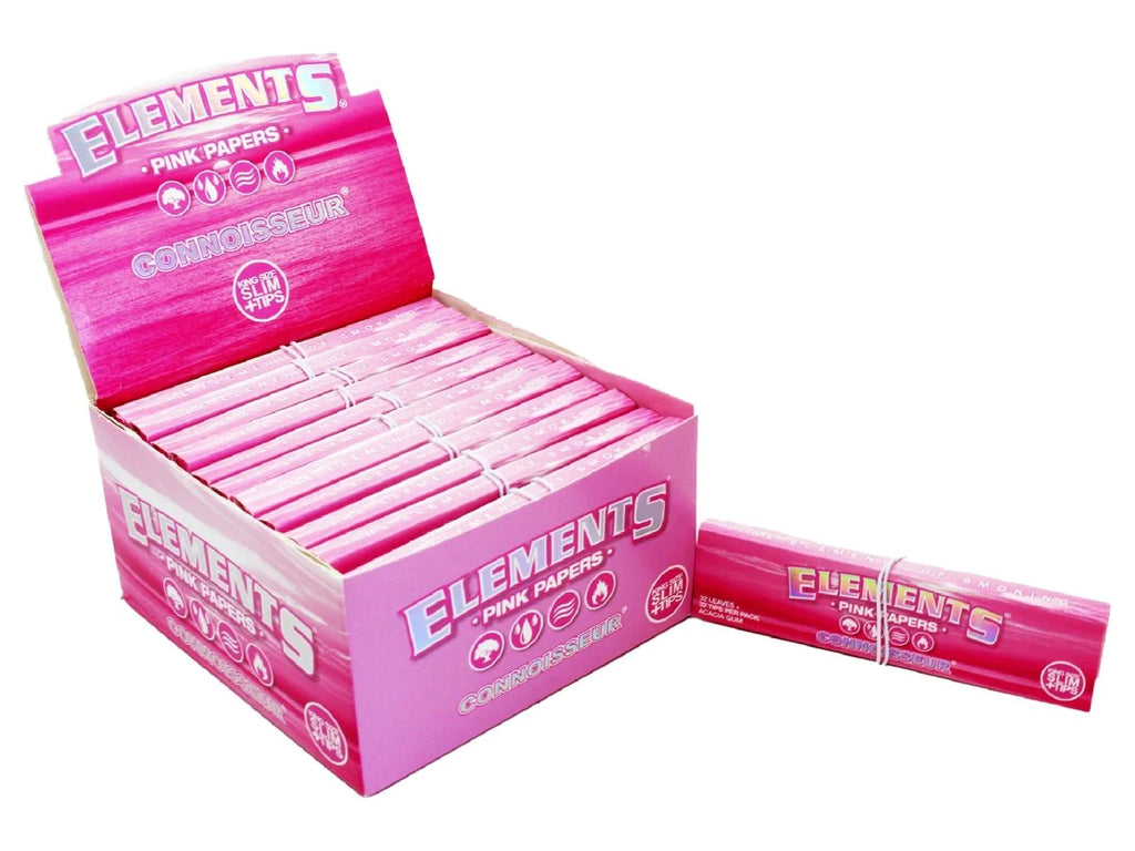 Elements Pink Connoisseur Rolling Papers + Tips King Size Slim