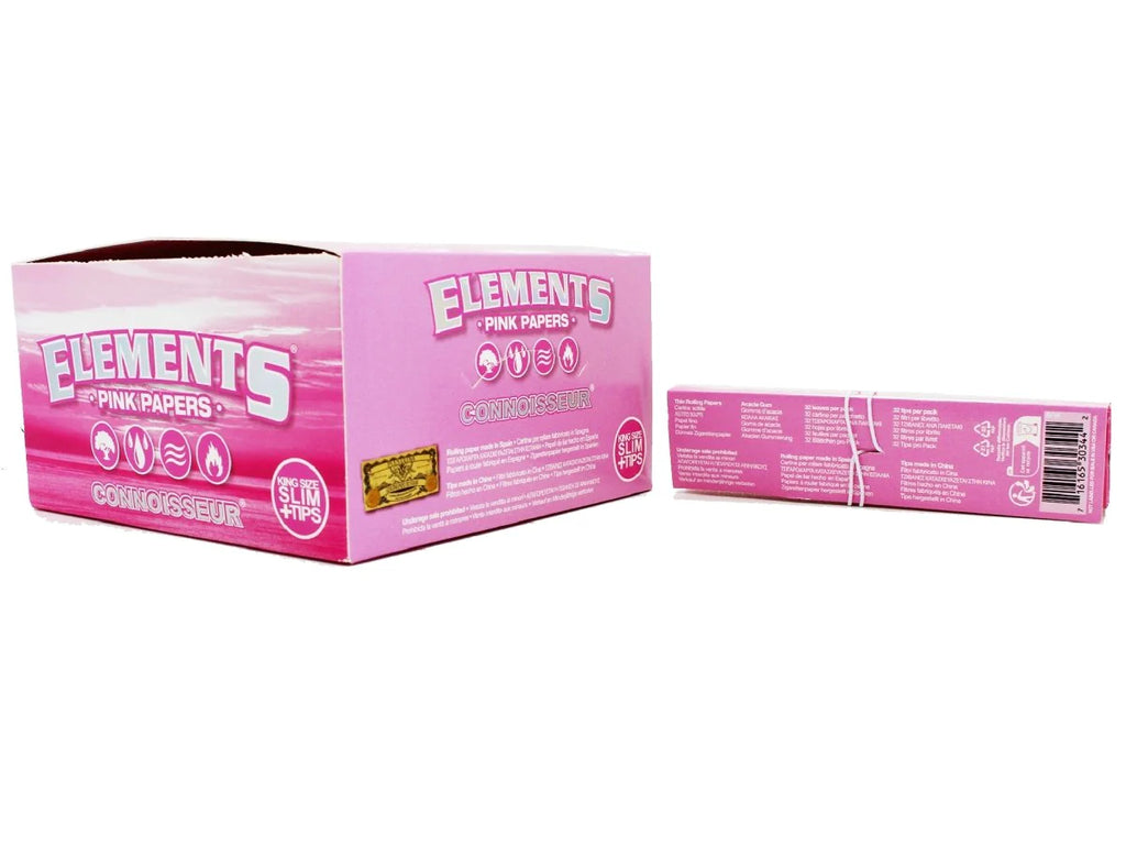 Elements Pink Connoisseur Rolling Papers + Tips King Size Slim