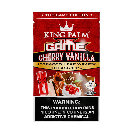 KING PALM THE GAME TOBACCO LEAF WRAPS WITH GLASS TIP 5 PACK - CHERRY VANILLA