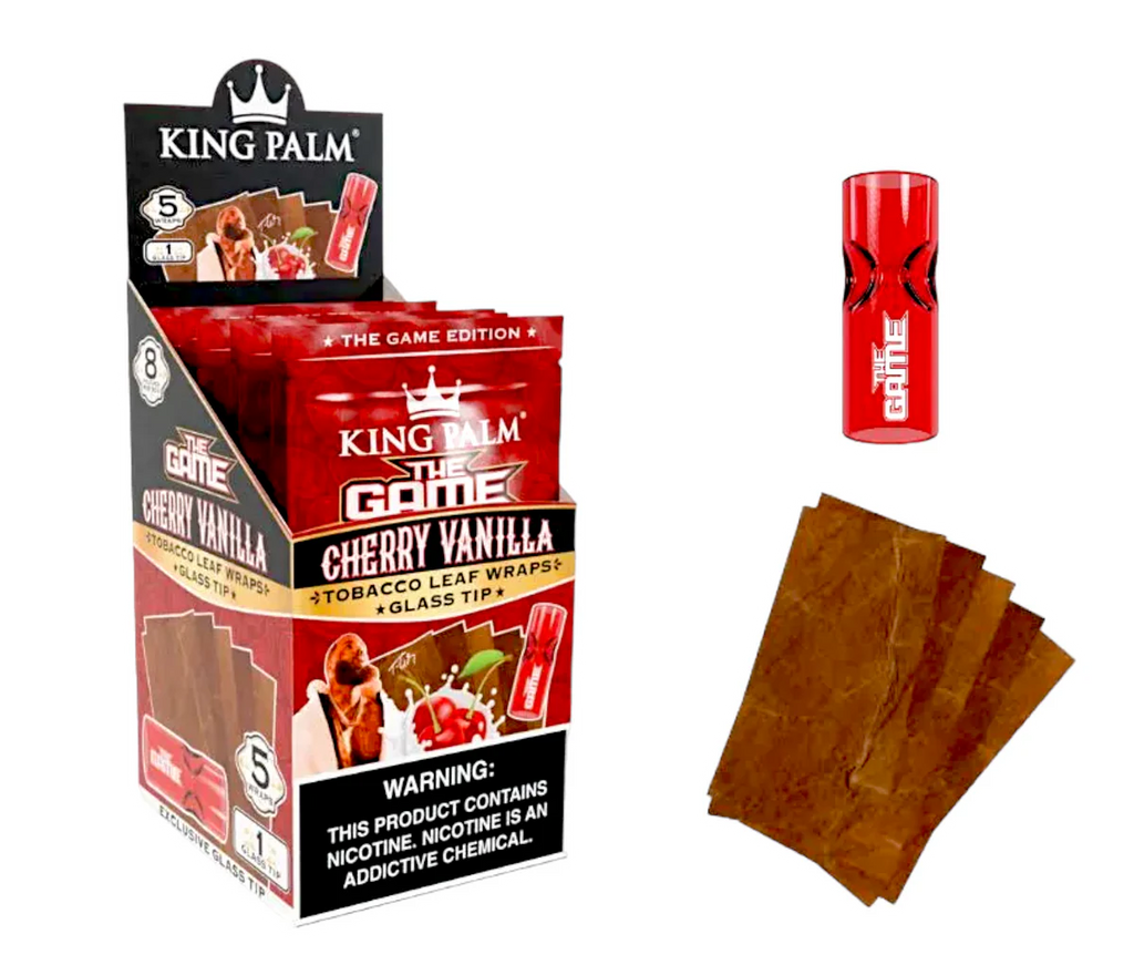 King Palm Cherry Vanilla Tobacco Leaf Wraps With Glass Tip (5 Pack)
