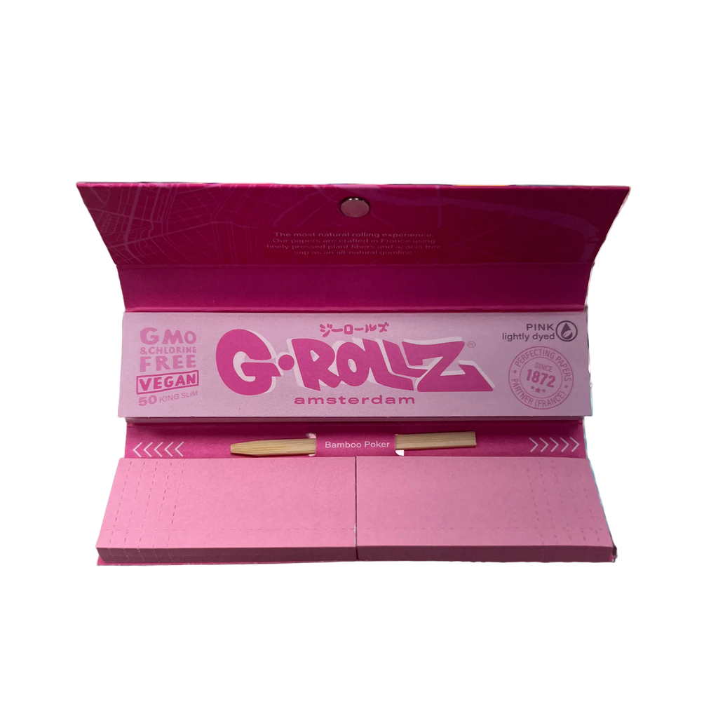 G-Rollz Lightly Dyed Pink Rolling Papers + Tips King Size Slim