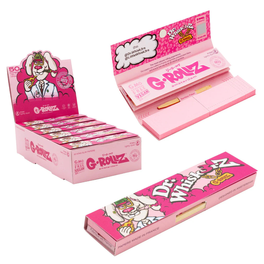 G-Rollz Dr. Whisk3rZ Rolling Papers + Tips King Size Slim (Pink)