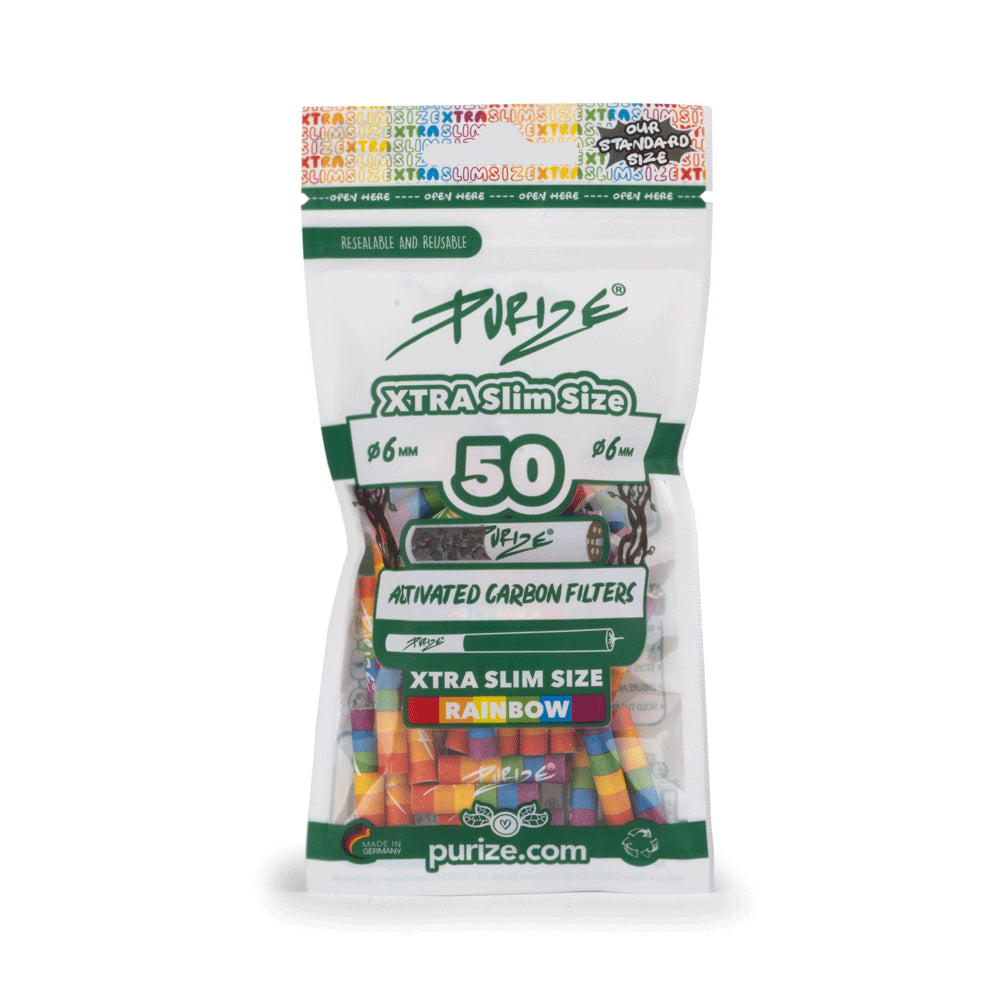 Purize Extra Slim Carbon Filters 6mm (Bag of 50 x6 Different Colours)