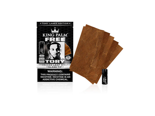 KING PALM  TORY LANEZ TOBACCO LEAF WRAPS WITH GLASS TIP 5 PACK - Natrual Tobacco