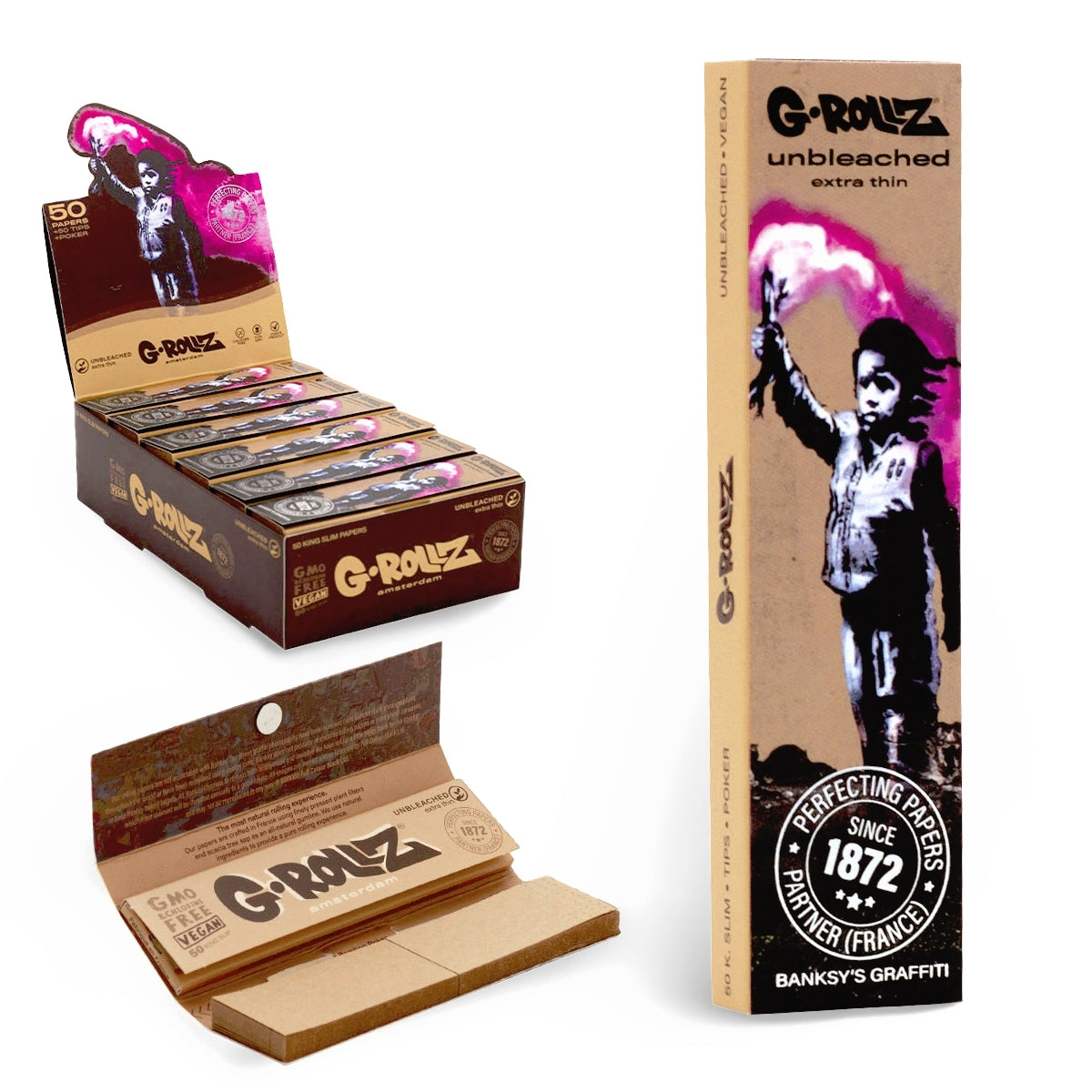 G-ROLLZ Brown "Torch Boy" King Size Slim Papers + Tips & Poker