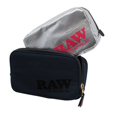 RAW Black Smellproof Smoker's Pouch v2, the foil insert bag above the black pouch