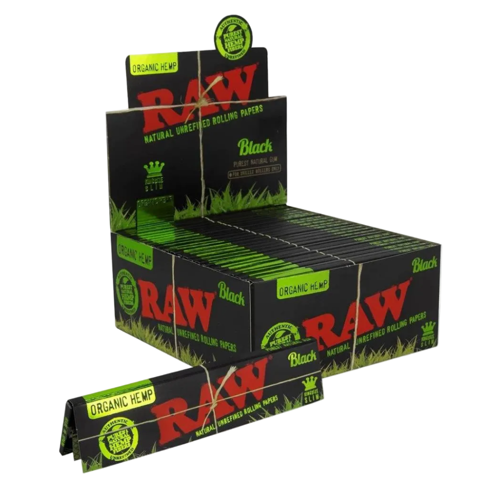 RAW Black Organic Hemp Rolling Papers King Size Slim (Box of 50)