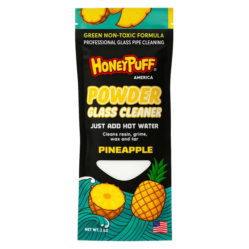 HoneyPuff Powder Glass Cleaner, pineapple sachet with a whole and cut pineapple illustration