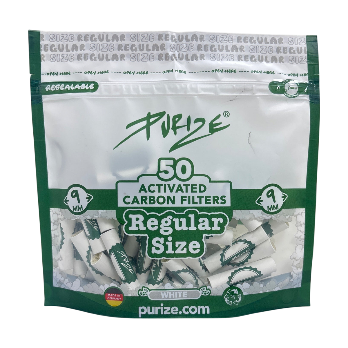 PURIZE Activated Carbon Filter Tips Regular Size 9mm (50 Pack)