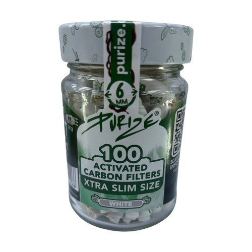 Purize Xtra Slim Size 6mm Filters (Jar of 100), White