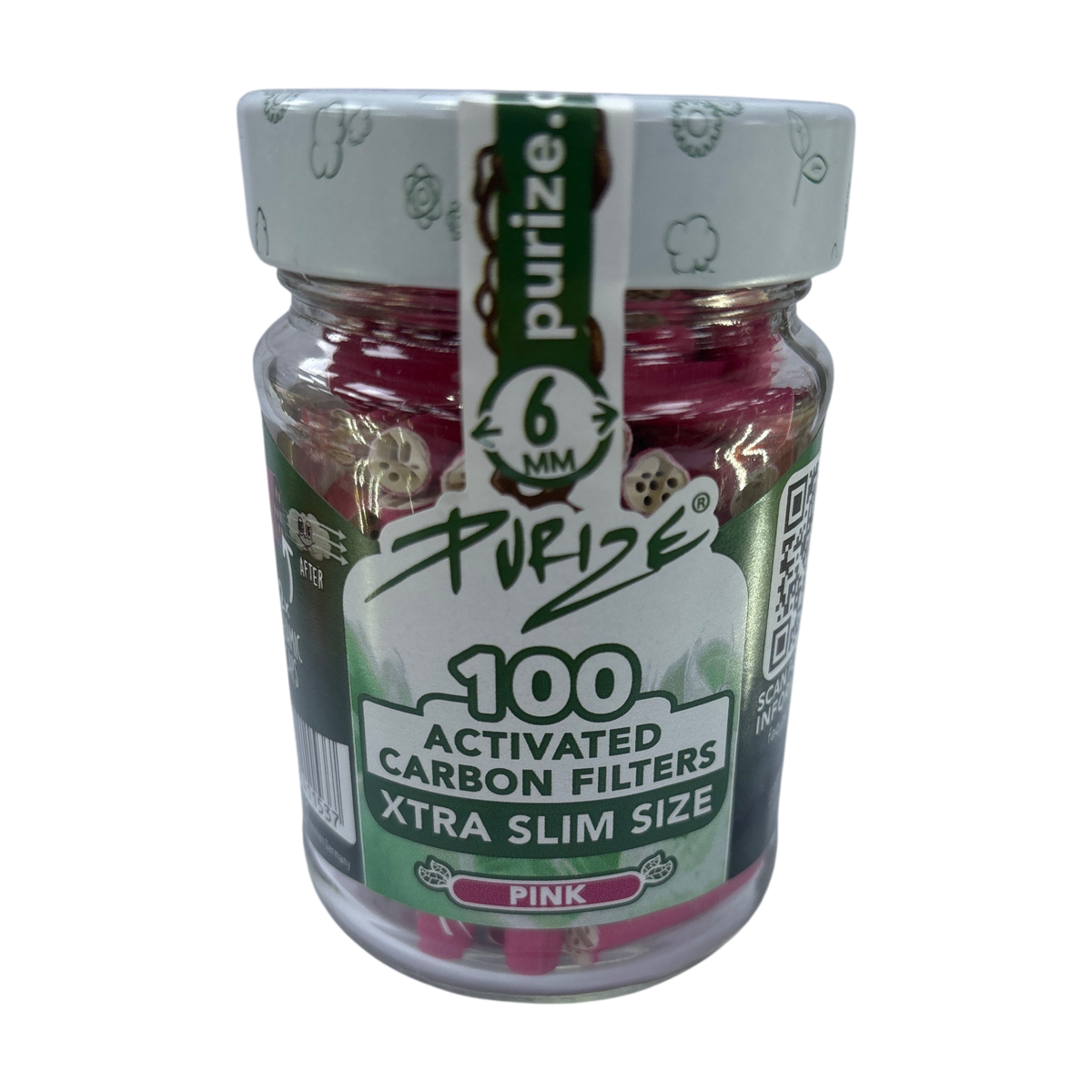 Purize Xtra Slim Size 6mm Filters (Jar of 100), Pink