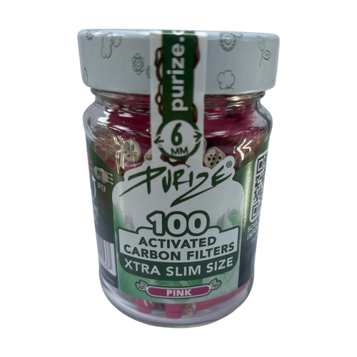 Purize Xtra Slim Size 6mm Filters (Jar of 100), Pink