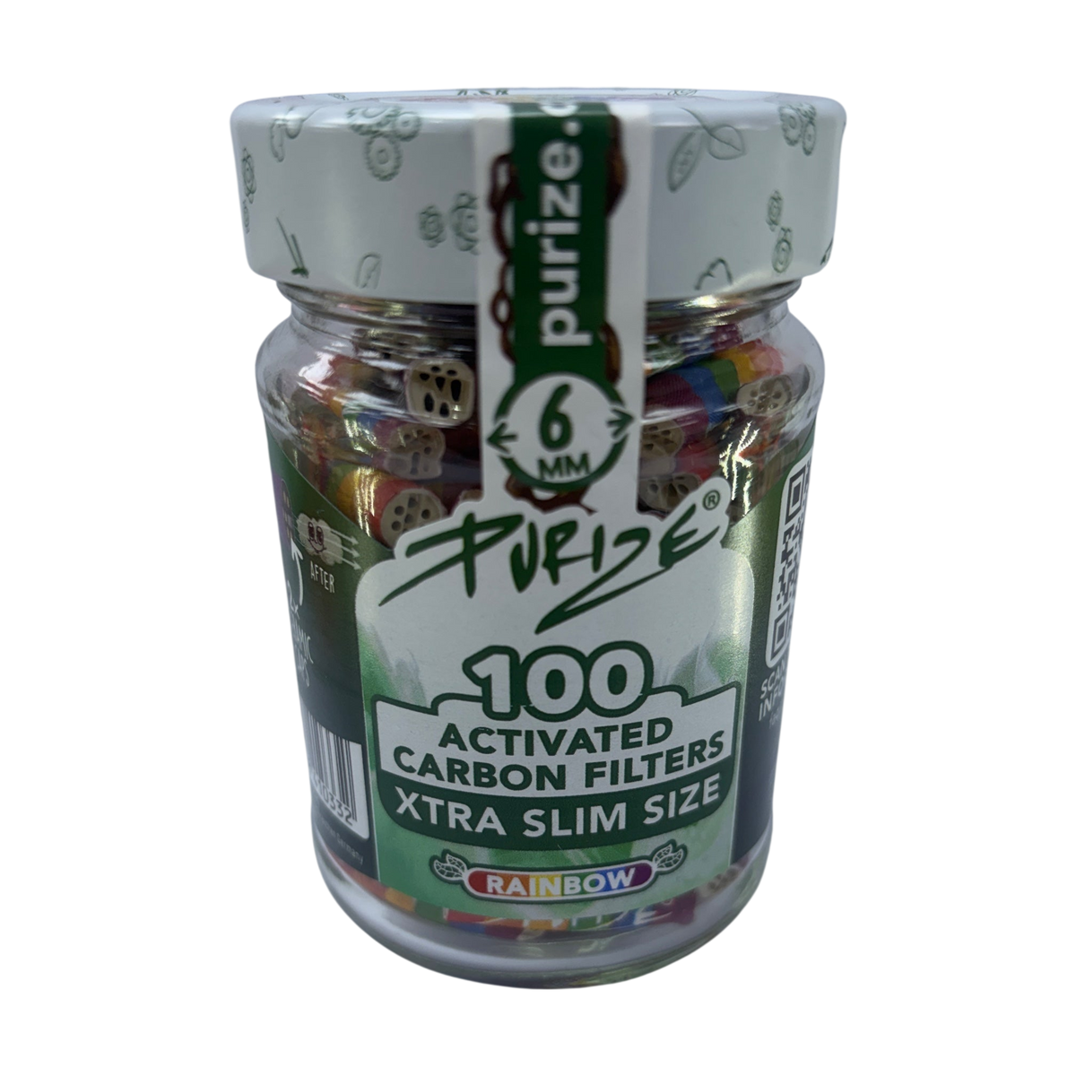 Purize Xtra Slim Size 6mm Filters (Jar of 100), Rainbow