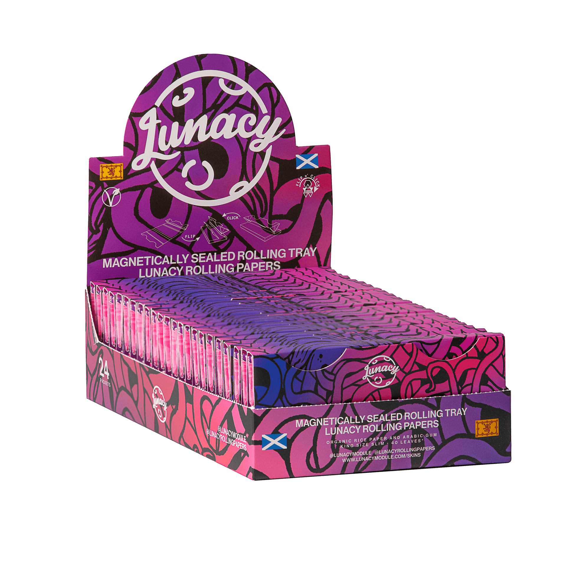 LUNACY ROLLING PAPERS ORGANIC KINGSIZE SLIM MAGNETICALLY SEALED ROLLING TRAY - munchterm