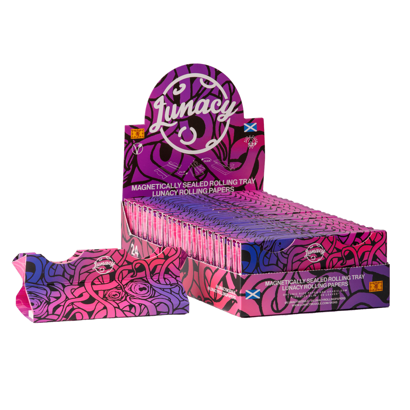 LUNACY ROLLING PAPERS ORGANIC KINGSIZE SLIM MAGNETICALLY SEALED ROLLING TRAY - munchterm