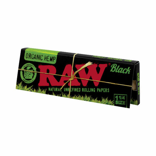 RAW Black Organic Hemp Rolling Papers 1¼ Slim, the black and green pack from the front
