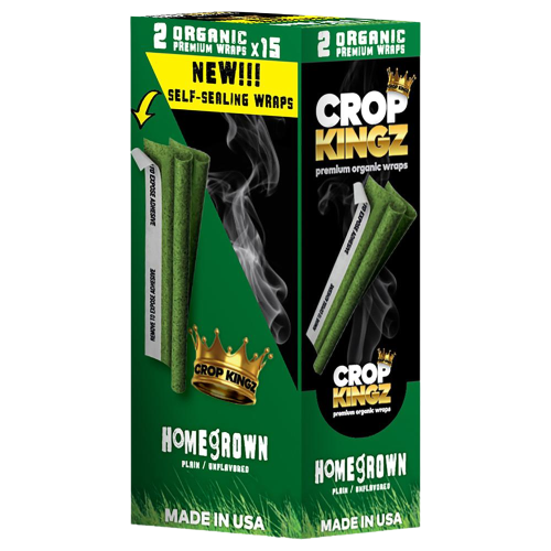 Crop Kingz Self-Sealing Organic Hemp Wraps, homegrown plain flavour box, front and side