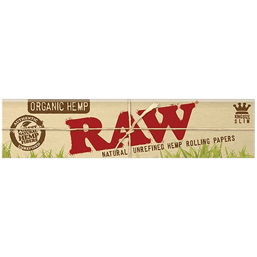 RAW Organic Rolling Papers King Size Slim, front of the booklet with the organic hemp label